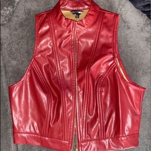 Red leather cropped vest